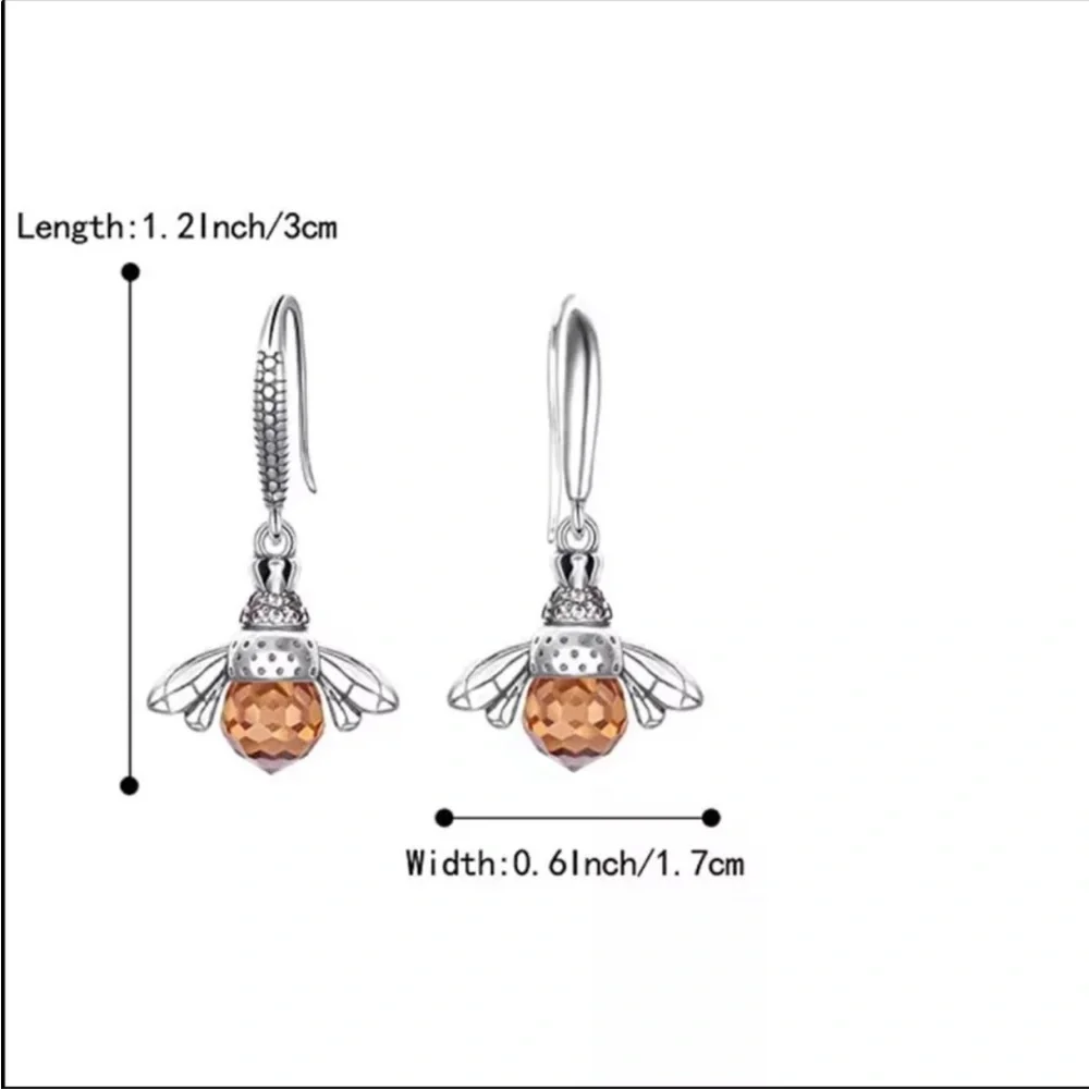 New 925 Silver Stylish Cute Bee Champagne Earrings - Picture 4 of 4